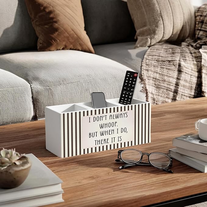 Striped Funny Wooden Pen Holder for Desk, Funny Desk Decor Accessories, I Don't Always Whoop Sarcastic Pencil Organizer Wooden Box Sign for Home Office Decoration