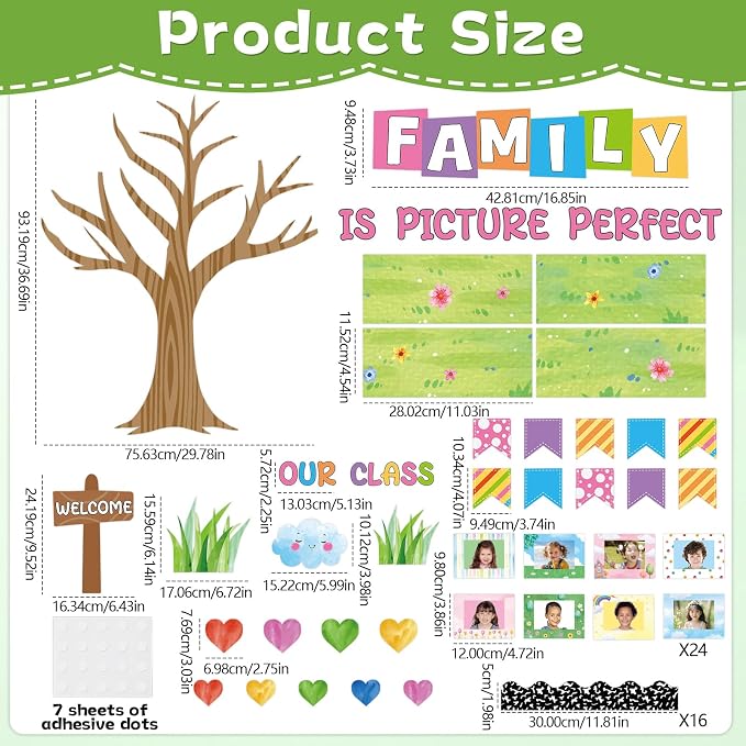 Back to School Bulletin Board Our Class Family is Picture Perfect Bulletin Board Set Colorful Picture Frame Classroom Decor Composition Tree DIY Photo Crafts Cutouts for School Office Teacher Supplies