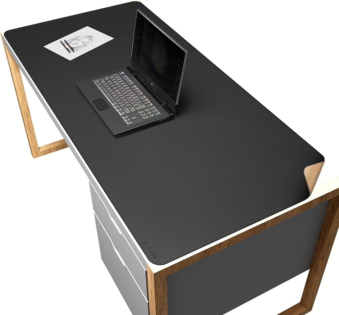 Chihein 51” x 24” Cork & PU Leather Desk Mat (Black) - Large Mouse Pad, Double Sided Waterproof Desk Pad Protector for Gaming, Office, Home