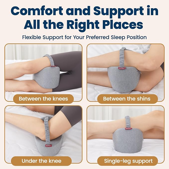 Knee Pillow for Side Sleepers,Memory Foam Leg Pillow with Strap,Between the Knees Pillows for Side Sleeping,Support Cushion for Sciatica,Back,Hip,Knee,Joints and Spine Alignment,Grey