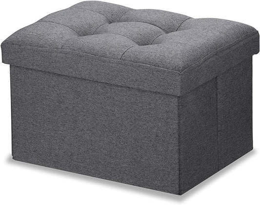 LINMAGCO Ottoman Storage Ottoman with Storage Small Foot Rest Stool Under Desk Stool Short Folding Footrest Linen Cloth Dark Gray 16X12X12IN