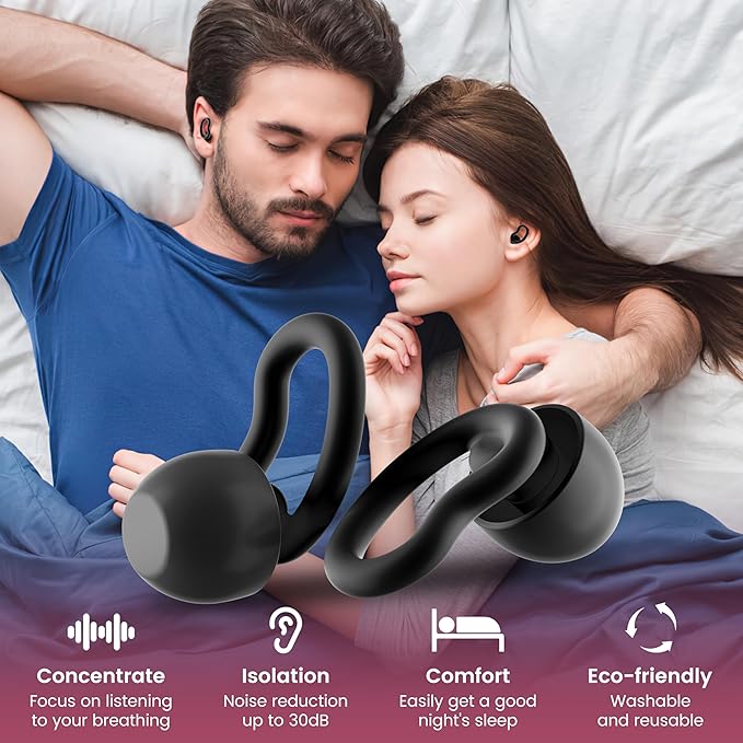 Noise Cancelling Ear Plugs for Sleeping - 2 Pairs Reusable Soft Silicone Noise Block Earplugs for Sound Proof, 30db Noise Reduction Earplug for Sleep, Snoring Blocking, Concert (Black)