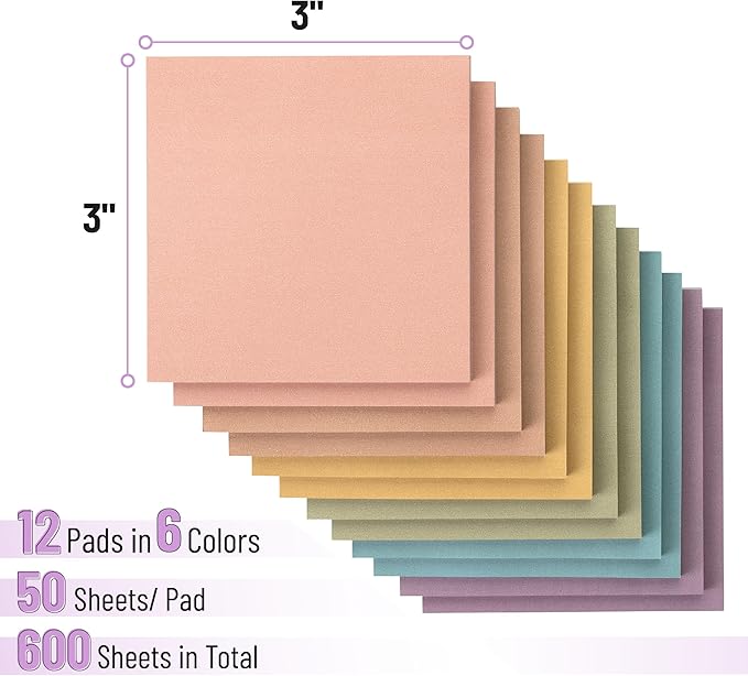 Mr. Pen- Sticky Notes, 3”x3”, 12 Pads, Pastel Colors Sticky Notes Bulk, Self-Stick Note Pads, Stocky Notes for Bible Journaling