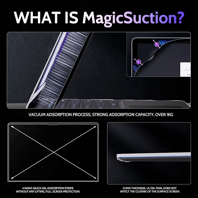 Peslv Privacy Screen for 13.5 Inch Surface Laptop 6/5/4/3/2/1, MagicSuction™ Removable Anti Spy Black Protector, Glare Blue Light Filter for Microsoft Laptop Computer Monitor