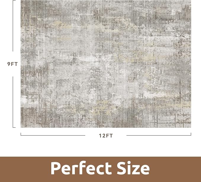 9 x 12 Area Rugs for Living Room, Machine Washable Non Slip Rug Ultra Soft Low Pile Indoor Carpet Modern Abstract Rugs for Bedroom Office Room Dining Room Beside, Beige