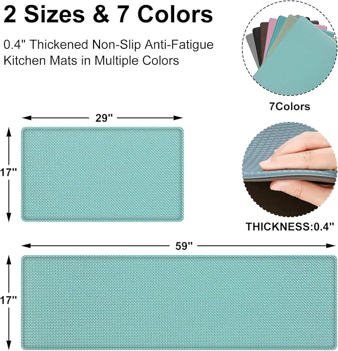Kitchen Mats and Rugs Set of 2 - Cushioned Anti-Fatigue Kitchen Rug for Floor Washable 17"x29" +17"x59", Turquoise
