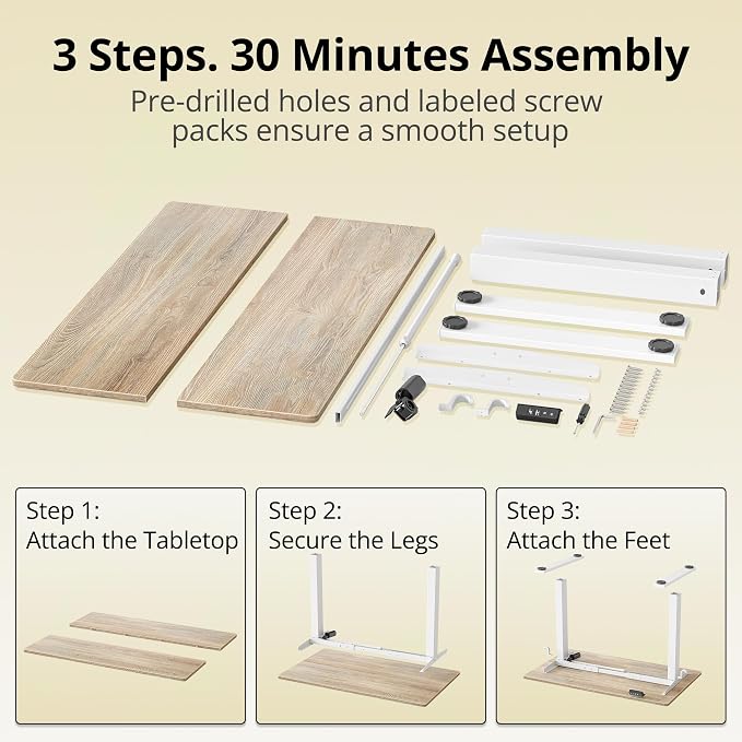 TIQLAB Electric Height Adjustable Standing Desk 47.2×23.6 inch, Sit Stand Desk for Work, Study, Memory Controller, White Frame & Maple Top Computer Workstation for Home Office