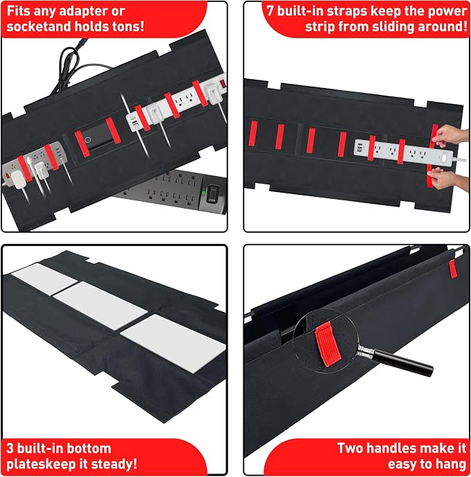 No Drill Under Desk Cable Management Tray, 28" Desk Cable Organizer | Premium Oxford Fabric Cable Management, Clamp Screw Desk Cable Management, Large Capacity Table Cable Organizer for Office