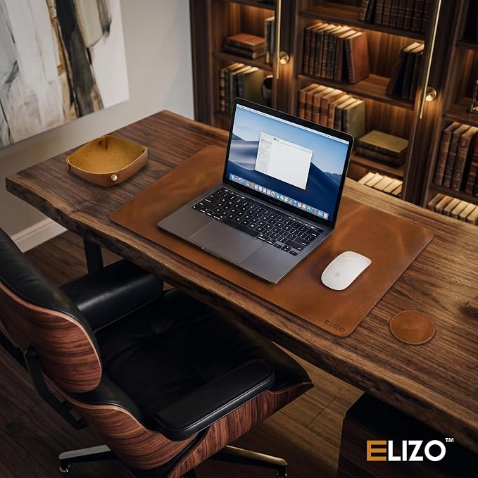 Elizo Real Leather Desk Mat Set (24X12) Large Desk Cover Desk Blotter Protector Computer Gaming Mouse Pad Table Laptop Office Desktop Accessories Antique