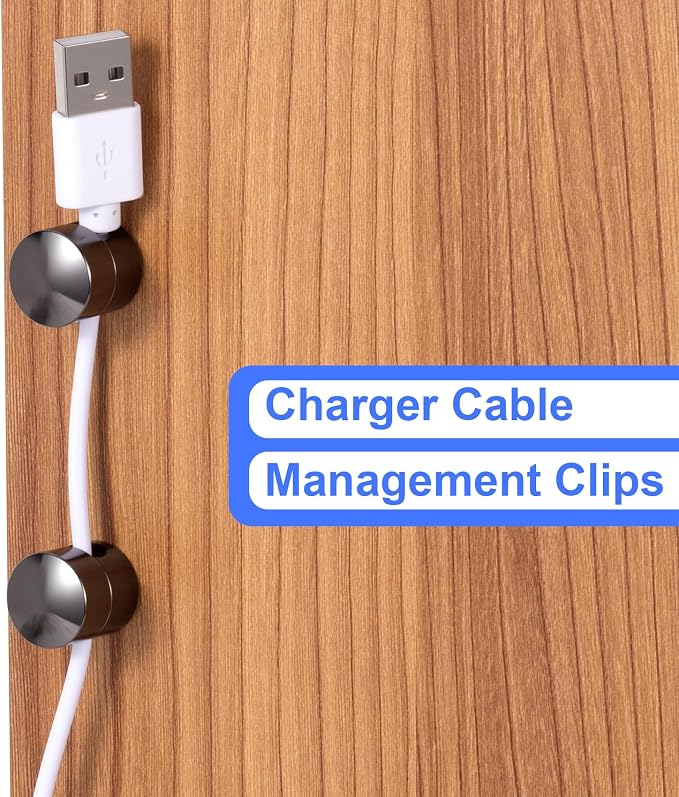 SmallCat 5 Sets Charger Holders for Cords, Black Adjustable Cable Anchor Holders, Adhesive Metal Cord Clips, Cable Management Wire Organizers for Desk, Office, Nightstand