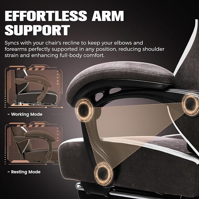 GTPLAYER Big and Tall Gaming Chair 350lbs Heavy Duty Office Chair with Foot Rest, High Back Pocket Spring Ergonomic Computer Chair for Adults, Wide Comfy Seated Cushion with Linkage Armrests, Brown