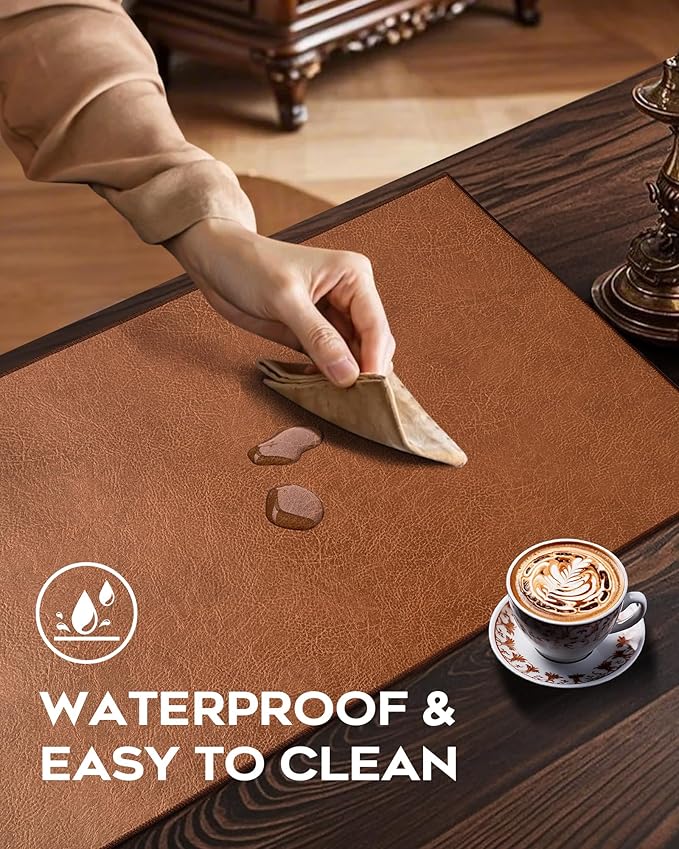 Retro Luxe Leather Desk Pad Protector,Mouse Pad and Keyboard Mat,Office Desk Mat,Dual-Sided Design,Waterproof Desk Writing Pad for Office and Home (Saddle Brown, 23.6" x 13.8")