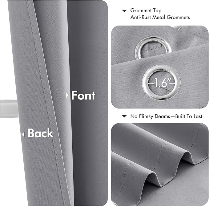 MIULEE Blackout Curtains for Bedroom Living Room 2 Panels, Thermal Insulated Room Darkening Drapes Grommet Noise Reducing Light Blocking Window Treatments 45 Inches Long 40x45 Inch Light Grey