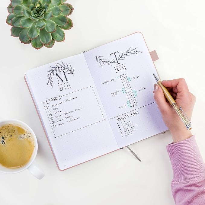Clever Fox Dotted Notebook – Dot Grid Bullet Numbered Pages Hard Cover Notebook Journal With Thick 120g Paper and Pen Loop, Stickers, 3 Bookmarks, Smooth Faux Leather, 5'' x 8.25'' - Rose Gold