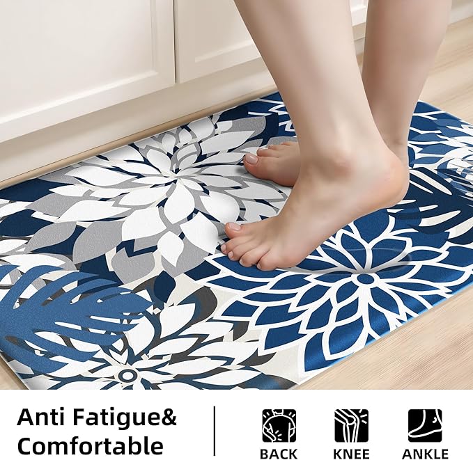 Arenarug Kitchen Mats for Floor 2PCS Cushioned Anti Fatigue Waterproof Non Slip Kitchen Mat Rug Set Comfort Foam Standing Mat for Sink, Laundry, Office,17.3" x 28" + 17.3" x 59", Blue Gray
