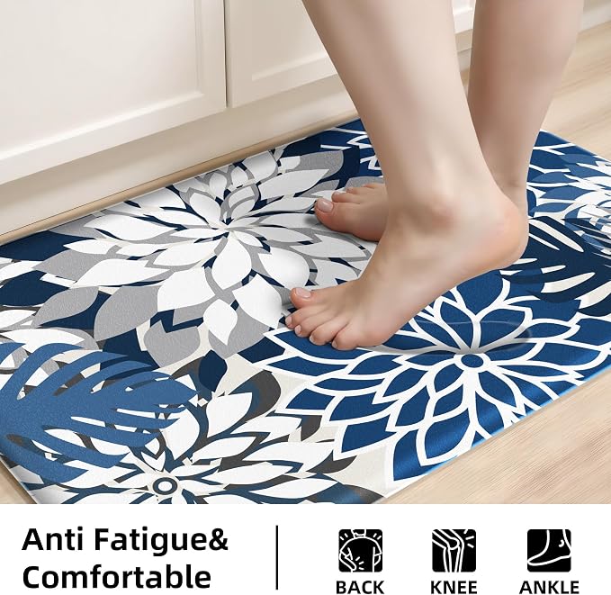 Arenarug Kitchen Mats for Floor 2PCS Cushioned Anti Fatigue Kitchen Mats Waterproof Non Slip Kitchen Mat Rug Set Comfort Foam Standing Mat for Sink, Laundry, Office, Blue Gray