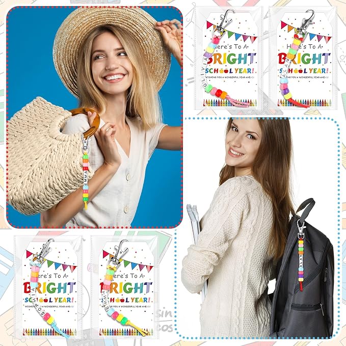 Suncalla 984 Pcs 24 Set Back to School DIY Bead Keychain Making Kit Key Chain Crafts Adjustable Letter Beads Cards Strings Kit Welcome First Day Gift Jewelry Making Supplies Party Favors