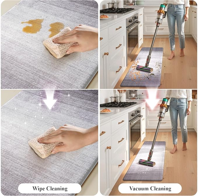 KIMODE Anti Fatigue Kitchen Mats for Floor,Gradient Grey Purple Kitchen Rug | Kitchen Rugs Sets of 2,Cushioned Kitchen Floor Mats, Comfort Laundry Rug, Paded Standing Mat for Bath Sink 17"x47"+17"x29"