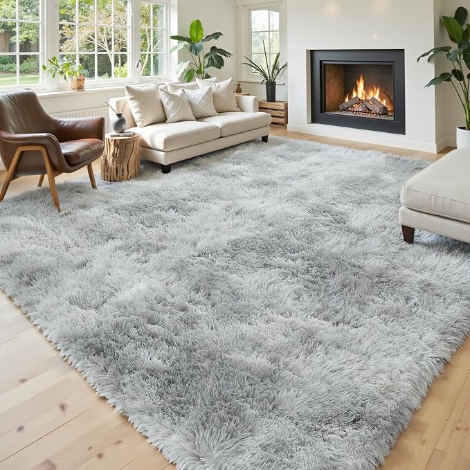 Rugs for Living Room 6x9, Alfombras para Salas Shag Large Plush Soft Area Rug, Shaggy Carpets for Bedroom,Home Decor Aesthetic (Light Grey Tie-Dyed, 6x9 Feet)