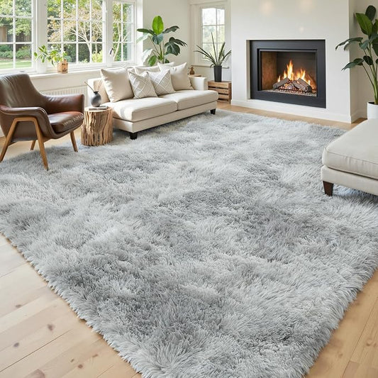 Area Rugs 10x14 Living Room, Shaggy Carpet Soft Plush Furry Bedside Rug Large Area Rugs for Bedroom Home Decor Anti Slip(10 x 14, Light Grey Tie-Dyed)