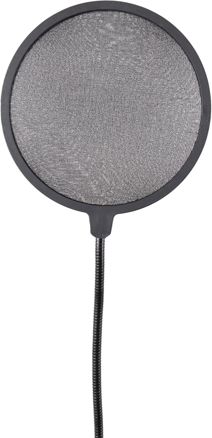 Gator Frameworks Short Weighted Base Microphone Boom Arm Stand with Clamp-On Single Layer Pop Filter (GFW-MIC0821-POP), Black