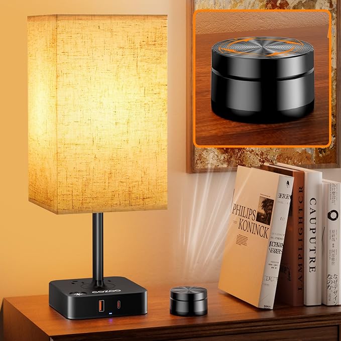 cozoo Bedside Table Lamp for Bedroom, 3 Way Dimmable & Remote Control Stepless Dimming Touch Nightstand Lamp, 2 USB Ports and 2 AC Outlets, Small Desk Light for Living Room, Bed, Study, Flaxen