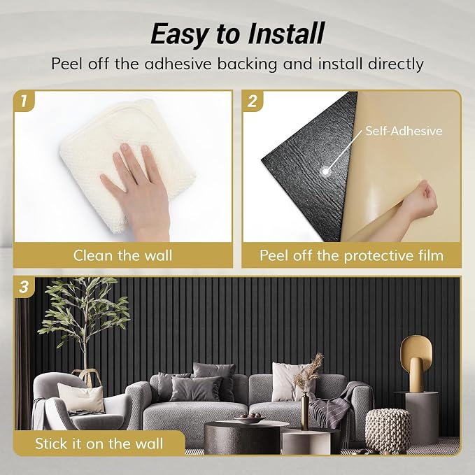 TONOR 8-Pack Bilayer Acoustic Panels Large Self-adhesive, 47.2'' * 23.6'' * 0.72” Adhesive Wall Panel, Large Soundproof Tiles for Echo Absorbtion, Acoustical Barrier of Polyester Fiber, Black