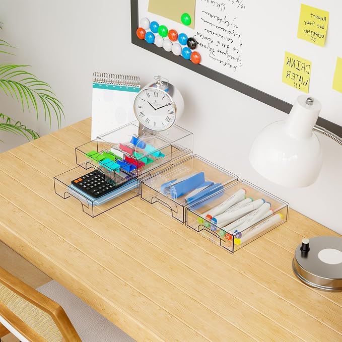 2.2'' Tall Acrylic Clear Stackable Storage Drawer Organizer,8 Pack Desk Organization and Storage,Plastic Office Supply Organizer,Drawer Storage Organizer for Makeup,Accessory,Pen,Art Crafts