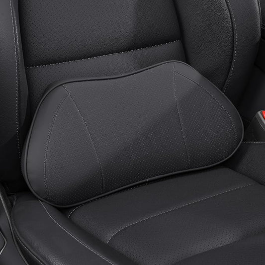 Car Lumbar Support Pillow for Driving Seat, Black, 1 Pack | Leather Memory Foam Lumbar Cushion for Lower Back Pain Relief, Universal Back Support for Driving, Home & Office Chairs