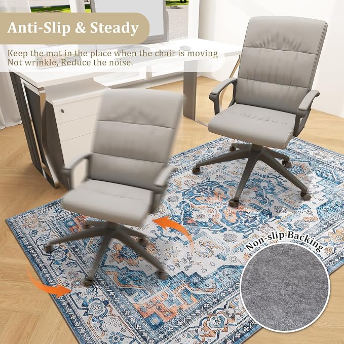 chakme Office Chair Mat for Hardwood Floor, 48"x36" Easy Glide Computer Desk Mat Protector for Rolling Chair Under Desk Rug Nonslip Backing, Machine Wash, (Boho)