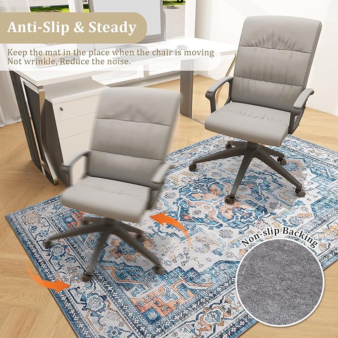 chakme Office Chair Mat for Hardwood Floor, 60"x45" Easy Glide Computer Desk Mat Protector for Rolling Chair Under Desk Rug Nonslip Backing, Machine Wash, (Boho)