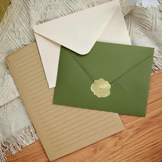 Stationery Set,stationary letter and envelopes 4x6 Envelopes,28 Stationery Writing Papers with 14 Matching Envelopes (Olive Green)