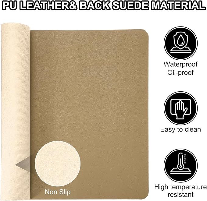 Patikil Desk Mat, 55x17in Non-Slip Waterproof PU Leather Desk Pad - Dual Sided, Gold Tone