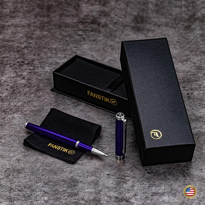 FANSTIK Customized Blue Luxury Rollerball pen, fancy gift set for women, Chrome Finish, Professional executive pen gift set for men (Lux Custom-Rollerball Blue)