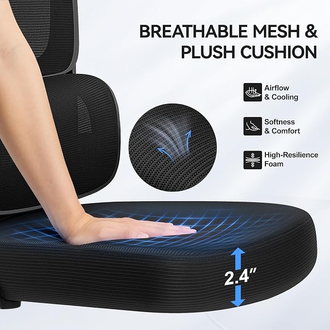 ALLGOD Ergonomic Office Chair, Mesh Desk Chair with Lumbar Support, High Back Home Office Chair with Adjustable Headrest and Flip-Up Arms, Comfortable Computer Chair, Thick Cushion, Black-6 Pack