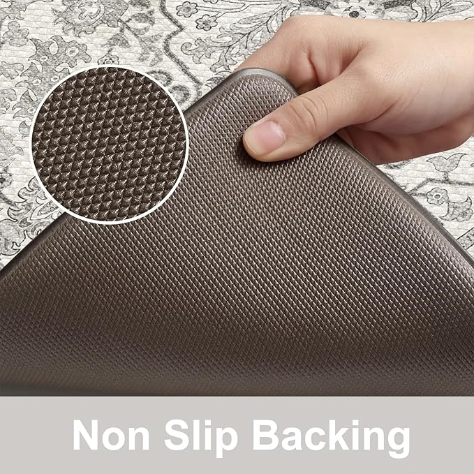 KIMODE Anti Fatigue Kitchen Mat, Cushioned Boho Kitchen Runner, Non Slip Farmhouse Kitchen Mat for Floor, Waterproof Standing Desk Mat for Laundry, Office, Sink Grey 17.3"x59"