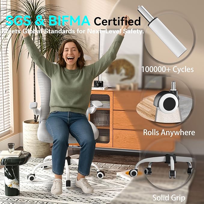 Office Desk Chair with Ergonomic Lumbar Support, Extra-Thick Seat Cushion, Flip-up Arms, Breathable Mesh Back, Computer Task Chair for Home Office
