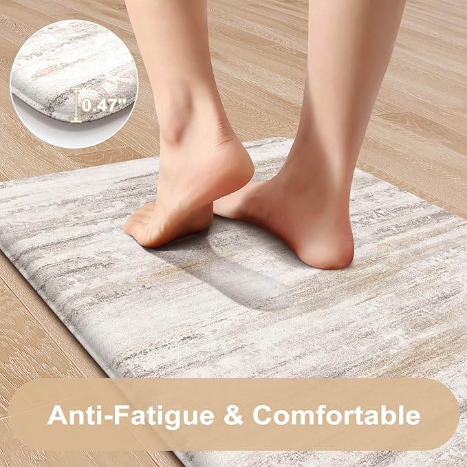 KIMODE Anti Fatigue Mats for Kitchen Floor, Farmhouse Kitchen Runner Rugs 24"x59", Non Slip Kitchen Mats for Floor, Padded Kitchen Floor Mats, Light Brown Rugs for Kitchen Floor Sink Laundry Office