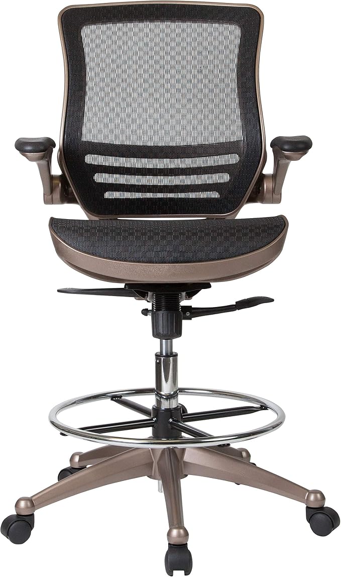 Flash Furniture Waylon Mid-Back Swivel Office Chair with Adjustable Foot Ring and Seat Height, Ergonomic Mesh Chair with Armrests, Black/Gold