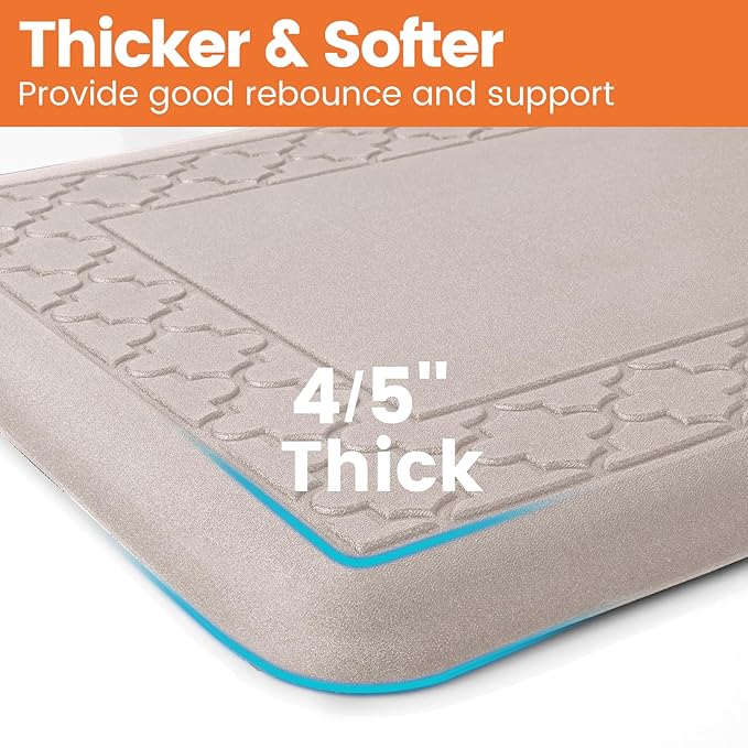 4/5 Inch Thicker Kitchen Mats for Floor Non-Slip Anti Fatigue Comfort Mat Waterproof Kitchen Rug for Sink, Office,Home Stain Resistant Standing Desk Rugs-17.3"x 28", Khaki