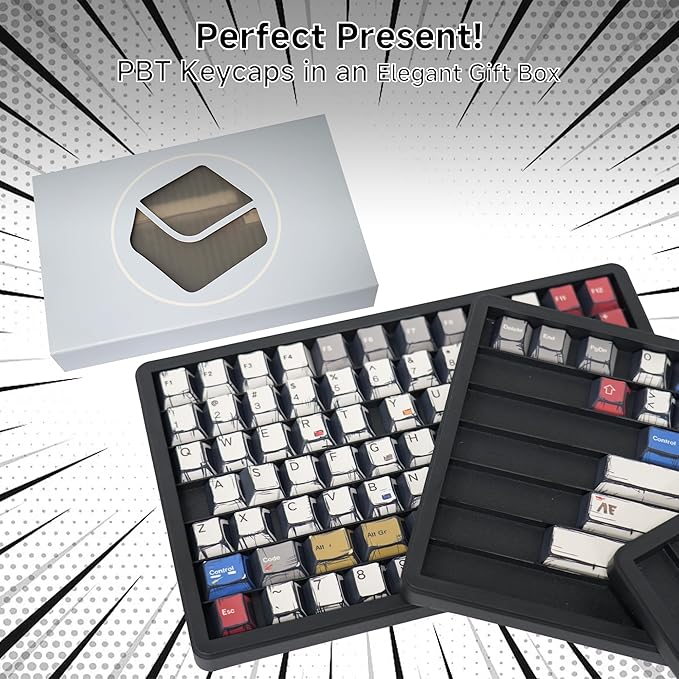 Retro Anime PBT Keycaps-141 Corlorful Graffiti Keys,No Tear,Never Fades,Gift Box for MX Mechanical Keyboard (Fit All Layout 100% 75% 65% 60%) Ergonomic Cherry Profile Key Caps Set (Typing,Gaming)