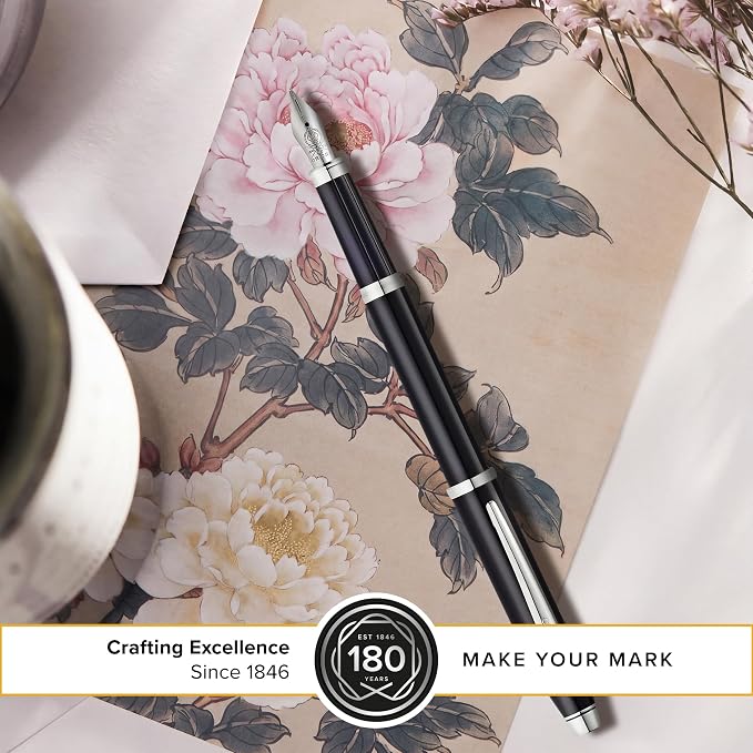 Cross Century II Black Lacquer Medium Nib Fountain Pen - Professional Pen for Everyday Use - Smooth Writing - Comfortable Grip - Black Ink - Durable Construction - Includes Gift Box