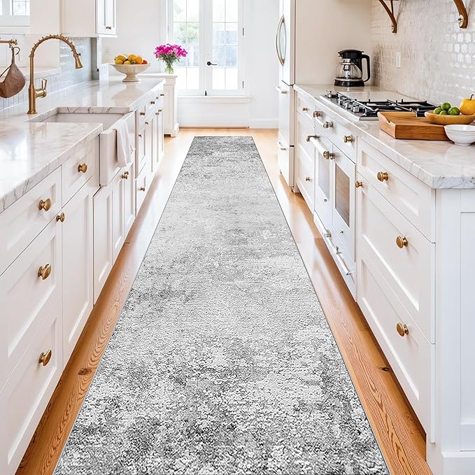 Abstract Washable 2x10 Runner Rug: Non-Slip Entryway Hallway Kitchen Rugs Indoor Low Pile Stain Resistant Carpet Soft Foldable Runners Ultra Thin Home Decor Gifts for Housholds/Newlyweds 2X10 Grey