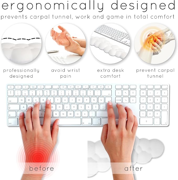 Pink Cloud Keyboard Wrist Rest – Create-ables Qloud Pink Wrist Rest for Computer Keyboard and Mouse, Ergonomic Memory Foam Wrist Pad with Non-Slip Base, Includes Cloud Mouse Pad