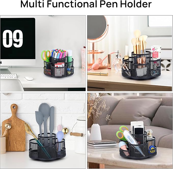 Topwey 360 Rotating Pencil/Pen Holder for Desk in Black | Desk Organizers and Accessories