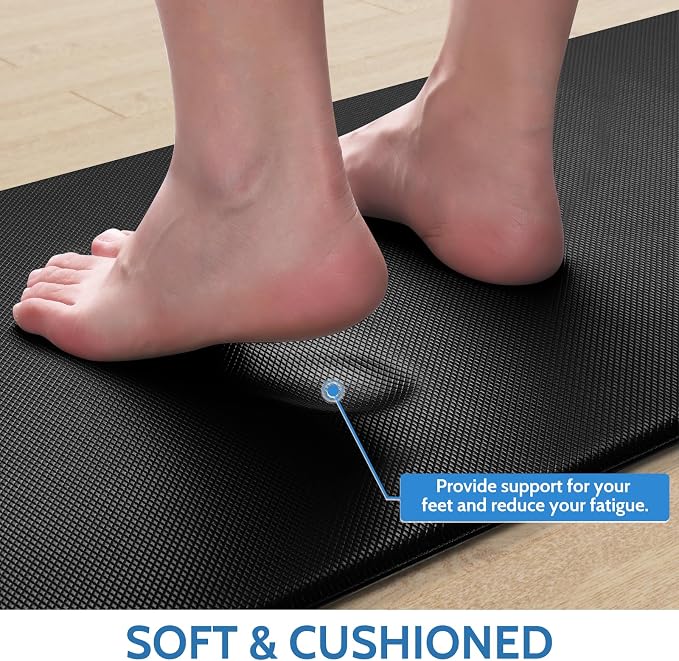 StepLively Kitchen Mat, 2 PCS Kitchen Rugs, Cushioned Kitchen Mats for Floor, Anti Fatigue Kitchen Rug Set, Non-Slip Standing Mat for Kitchen, Office, Sink, 17.3"x30"+17.3"x47", Black