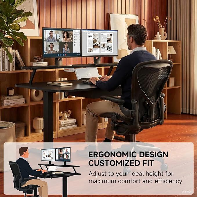 GTPLAYER Electric Standing Desk with Drawers, 48 x 24 Inches Height Adjustable Computer Desk with Monitor Stand, Laptop Stand, Home Office Sit Stand Up Desk with Memory Preset, Black