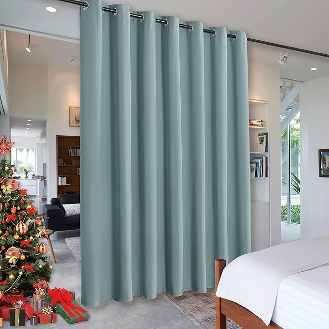 RYB HOME Privacy Curtain for Sliding Glass Door, Light Block Noise Reduce Insulated Curtain Screen Ceiling to Floor for Locker Room Basement Bedroom Closet, 100 inch Wide x 90 inch Long, Dusty Blue