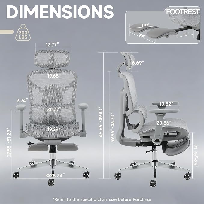Korser Ergonomic Mesh Office Chair with Footrest, Big and Tall Desk Chair with 4D Flip-Up Arms, Auto-Tracking Lumbar Support, 3D Headrest, High Back Computer Gaming Chair for Home Office, White