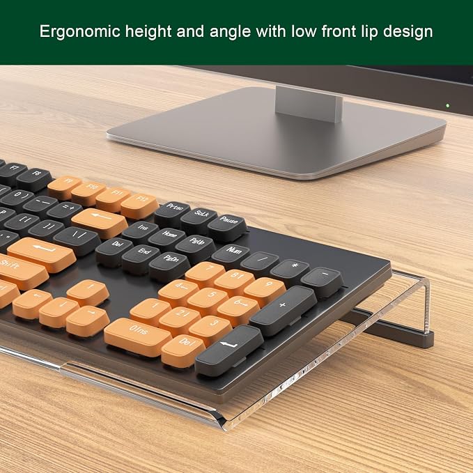 Computer Keyboard Stand Holder - Ergonomic Acrylic Keyboard Stand for Desktop Comfortable Keyboard Tray Riser with Silicone Anti-Slip Strip for Home School Office Desk Accessory 2 Pack, Clear